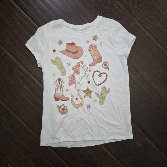 Children's Place Girls Western Unicorn White Short Sleeve Tee Large - Picture 1 of 9